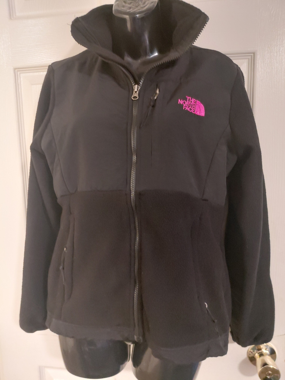 The North Face Women's Black Fleece Jacket with Pink Logo